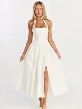 NWT Showpo HELDA Halter Tie Corset Midi Dress with Front Slit Size 6 see details